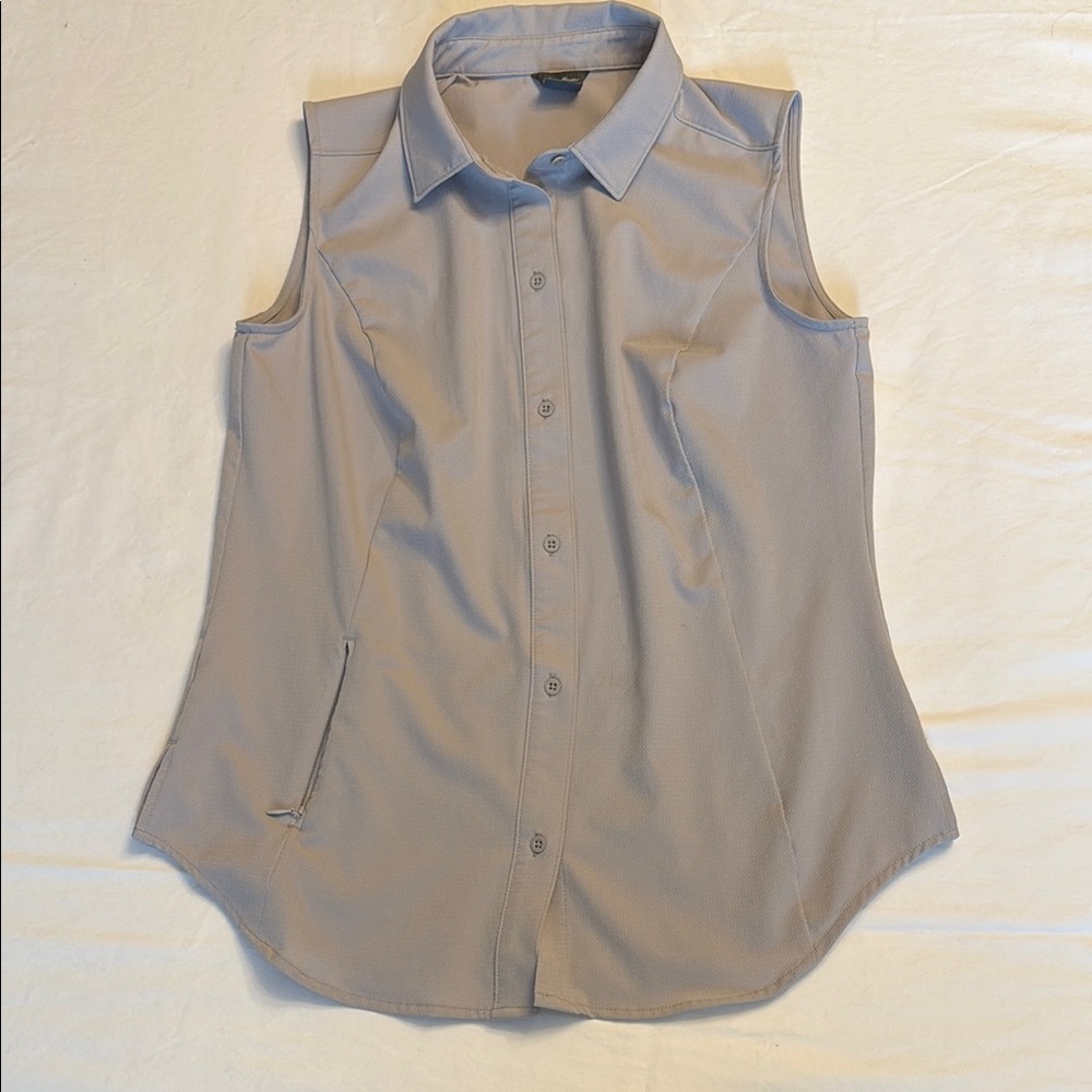 Eddie Bauer Tan Sleeveless Button Down Shirt